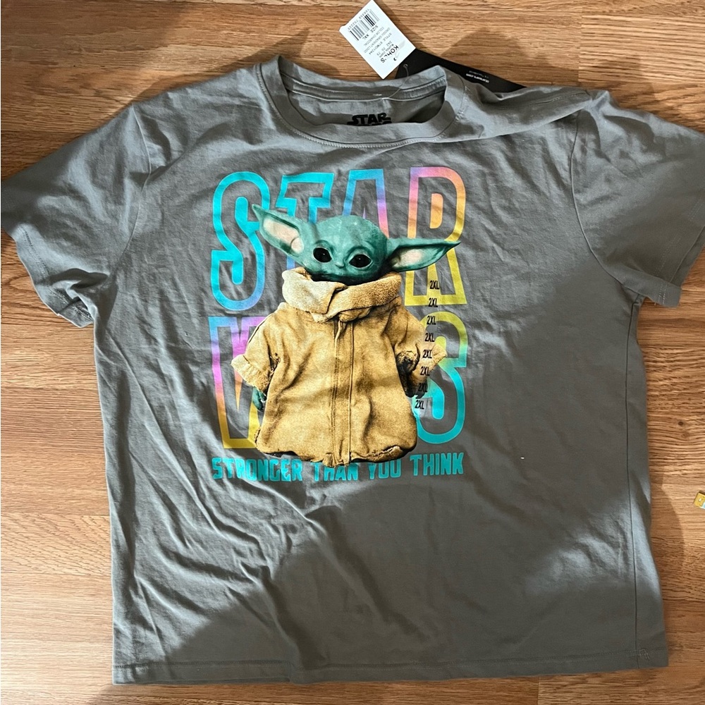Mad Engine Star Wars The Mandalorian Baby Yoda Grogu T Shirt Womens XXL Gray NWT